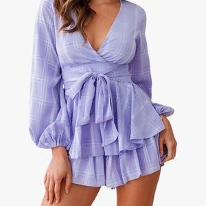 Lavender Plaid Wrap Romper